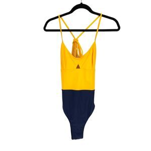Summersalt The Swan Dive One Piece Swimsuit Womens 10 Yellow Blue Cutouts